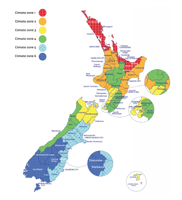 New Zealand climate zones map